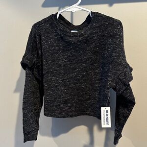 Old Navy Girl's XS/5 Heathered Black/Charcoal Crop Knit Sweater Top with Ruffles
